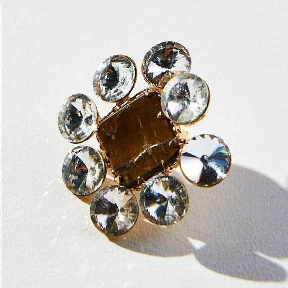 Anthropologie Floral Tapestry Blue Rhinestone Post Earrings NWT - Picture 5 of 8